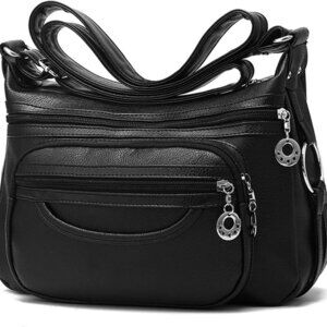 Crossbody Bag for Women Multi Pocket PU Leather Shoulder Handbag Large Capacity